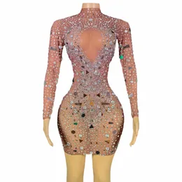 lantejoulas Rhineste Mini Dr para mulheres Vegas Show Crystal Birthday Nightclub Party Performance Stage Outfit Drag Queen Costume Q00o #