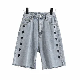 Kobiety Plus Rozmiar 3xl 4xl 5xl jeansowe spodenki Fi 2023 Lato miłość haft dżinsowe spodnie żeńskie cargo ubrania uliczne D3QB#