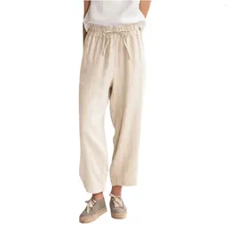 Pantaloni da donna Capris Estate Tinta unita Casual Tasca allentata Cotone Lino Nove minuti Pantalones De Mujer Ropa Drop Delivery Abbigliamento Clo Otohn