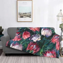 Blankets Lush Proteas Botanical With Blue Green Leaves Blanket Protea Fleece Plush Lightweight Thin Throw For Bed Rug Piece