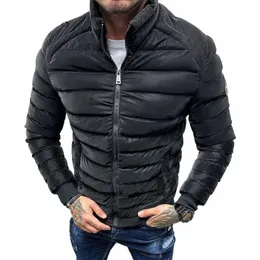 fall Winter Warm Down Jacket For Men Casual Pure Color Slim Lg Sleeve Slim Fit Cott Padded Coat Mens Leisure Zipper Jackets 56Ev#