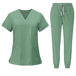 С короткими рукавами спа-униформа женская больничная униформа для медсестер многоцветная эластичная ткань Pet Clinic ветеринарная рабочая одежда аксессуары для медсестер t10V #