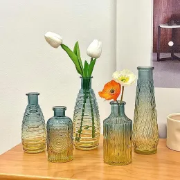 Вазы винтажные легкие роскошные рельефные прозрачные французские стеклянные вазы украшения для дома гостиная карманная цветочная композиция маленькая ваза