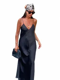 trafza New Fi Woman Party Evening Slip Prom Dr Feminino Cetim Lg Dr Sexy Sleevel Backl V-neck Sling Midi Dr 08Vn #