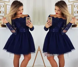 2019 Lace A Line Homecoming Dresses Tulle Tulle Short Prom Dress Long Sleeves Cocktail Party Dresses بالإضافة إلى حجم Vestidos de Fest8793947