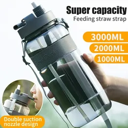3 Liter Portable Sport Water Bottle With Straw Gym Drinking Bottle With Strap For Outdoor Travel Large Capacity Fitness Cup 240325