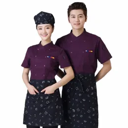 Summer Purple Women Chef Jacket Western Restaurant Kitchen Clothes Hotel Man Cook Uniform Caffe Shop kvinnlig servitör Workwear Y38K#
