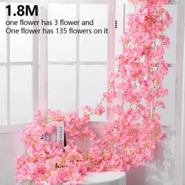Dekoratif Çiçekler Asılı Yapay Kiraz Çiçeği Vine 5.9ft İpek Çiçek Çelenk Dizesi için Düğün Dekorasyonu