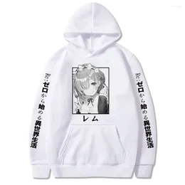 Men's Hoodies 2024 Re:Zero Restarting Life From Zero In World Print Harajuku Anime Rem Long Sleeve Korean Couple