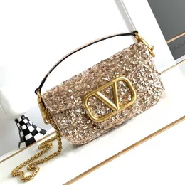 2024 Square Woman Walentino Bags Vlogoo Womens Beads Lantejoulas Lady Evening Bolsa Bolsas Crossbody Chain Pequeno Designer Moda Bolsa De Couro High-End PVVP