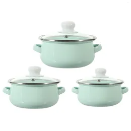 Double Boilers 3 Pcs Enamel Pot Soup Cooking Small Saucepan Vintage Decor Three Piece Suit Pots With Handle Stock Decorative