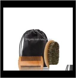 Bürsten Pflege Styling Werkzeuge Haarprodukte Drop Lieferung 2021 Wildschweinborstenbürste Handgefertigter Bartkammsatz für Männer Schnurrbart mit Clo4043790