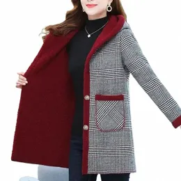 new Women's Add Veet Plaid Coat Warm Padded Jacket Winter Cold-Proof Hooded Parker Overcoat Female Lg Cott Clothing 6XL t8RJ#