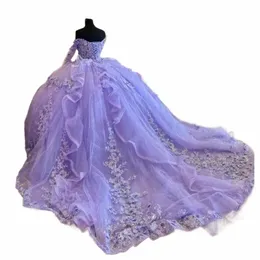 Angelsbridep Glitzernder Lavendel Quinceanera Dres 3D FR Geburtstagsfeier Prom Princ Ballkleid Vestidos de 15 Anos Korsett N8Fk #