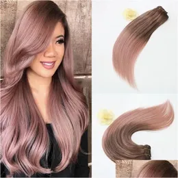 헤어 익스텐션 클립 1424 인치 7pcs 100g fl 세트 Ombre yage 인간 컬러 로즈 골드 드롭 배달 제품 Remy Virgin Dhwel