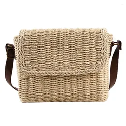 Bag Women Weave Straw Summer Beach Vintage Small Square Satchel Adjustable Strap Handmade Travel Flap