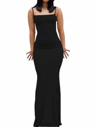 Sexy Maxi Dr for Women Party Black Casual Square Collar Bodyc Solid Dr Streetwear Fi Club Elegante dres New U5ft#