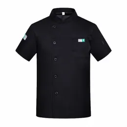 short Sleeve Chef Jackets Kitchen Chef Restaurant Uniform Custom Logo Shirt Service Bakery Breathable Chef Dr White Apr Men M37i#
