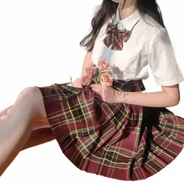 Ny FI Coffee Brown JK Blazer Women Uniform Coat Jacket Anime Kort röd veckad kjol Summer Spring Girls 'School Uniforms 69px#