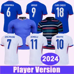 2024 Jerseys de futebol do MBAPPE MBAPPE FRANCES MBAPPE KOLO MUANI SALIBA FOFANA GIROUD Dembele Pavard M.Thuram Home Away Treinando vestuário e camisas de futebol de manga longa