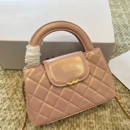 24K Moda Kadınlar Yağlı Balmumu Deri Omuz Torbası Deri Elmas Ekose Altın Donanım Metal C Tokalı Lüks Çantalar Crossbody Çanta Makyaj Çantaları Akşam Yemeği Barı Çanta 19cm