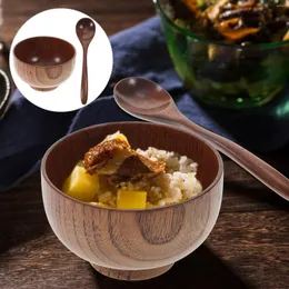Учебные посуды наборы 2 шт овощная чаша подают деревянные миски для ложек -салат -контейнер рис бамбук