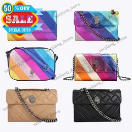 Borsa Kurt Geiger Mini Kensington Borse a tracolla con banda arcobaleno metallizzata pastello Borse a tracolla con tracolla multicolore Borse a catena con patta Borsa a cuore Portafoglio Borsa a mano in rilievo