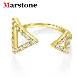 Cluster-Ringe, vollständiger Moissanit-Diamant-Dreiecksring, S925-Splitter, plattiert, 18 Karat Gold, fein, modisch, offen für Frauen