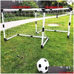 Balls 2in1 Mini Football Soccer Ball Målfoldning Post Net Pump Kids Sport Inomhus utomhusspel Toys Sports Training Equipment 230811 DHBJ7