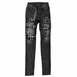 Streetwear Fi Men's Jeans Ripped paljett Design Slim Denim Pants Hiphop Style Male Stretch Ripped Pencil Trousers for Men x97J#