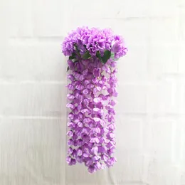 Flores decorativas flor pendurado guirlanda parede artificial glicínias cesta violeta decoração de casa branco a granel