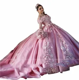 2023 rosa quinceanera dres fora do ombro apliques vestidos de 15 formal elegante princ festa dr doce vestido de baile 35c4 #