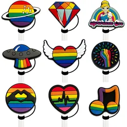 21colors LGBT rainbow love flag silicone straw toppers accessories cover charms Reusable Splash Proof drinking dust plug decorative 8mm/10mm straw party