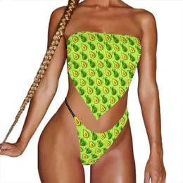 Bonito kawaii abacate micro bikini maiô sexy fruta impressão banho feminino engraçado biquinis conjunto de duas peças push up feminino 240327