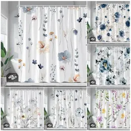 Занавески для душа в деревенском стиле с цветочным рисунком, акварельными цветами, растениями и листьями, современный минималистичный весенний декор для ванной комнаты, тканевые наборы занавесок для ванной