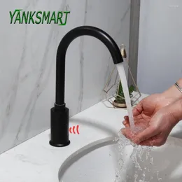 الحمام الحمام صنبور Yanksmart غير لامع أسود تلقائي الأشعة تحت الحمراء صنبور الصنبور بلا لمس الخلاط ماء الصنبور.