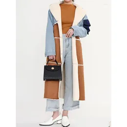 Mulheres Trench Coats Mulheres Casaco de Lã Lapela Manga Longa Solta Lace Up Cintura Denim Trabalho Sobre Feminino Inverno Gota Entrega Vestuário Clot Dh0Sw