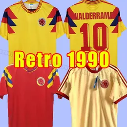 Футбольные майки Колумбии 1990 года VALDERRAMA GUERRERO Ретро Мужские футболки ESCOBAR Memoria Home Away Футболка Классическая форма с короткими рукавами