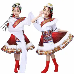 Nya barn tibetansk dansdräkt barn mgolia performance kläder ärmar kläder j783#