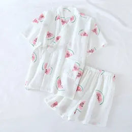 Ev Giyim Krep Pamuk Kısa Kollu Şort 2024 Yaz Pijamalar Kadın İnce Çift Katman