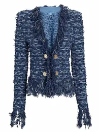 High Street 최신 2024 가을 겨울 FI 디자이너 재킷 여성 Li Butts 장식 Tassel Knit Cardigan U8PX#