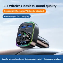 Adattatore per auto Bluetooth senza fili T18 Trasmettitore FM Bluetooth 5.3 Ricevitore radio AUX Lettore MP3 Chiamata in vivavoce Caricatore per auto USB PD di tipo C