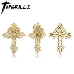 Halsband Topgrillz New Rose Cross CZ Pendant Halsband Högkvalitativ Iced Out Bling Pendant Hip Hop Rappers Jewelry for Gift Party