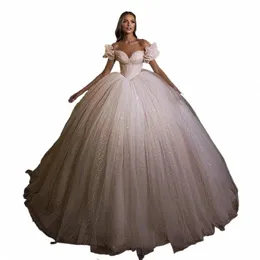 Princ weg von der Schulter Hochzeit Dres geraffte Schatz Ballkleid Glitter Tüll Sweep Zug Brautkleider Robe De Mariee 91k6 #