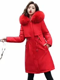 women Parkas Thick Warm Mid Length Versi Big Fur Collar Hooded Wool Liner Women's Winter Jacket Oversize Snow Wear Padded Coat r21Y#
