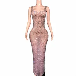 Sparkly Rhinestes Sexy Mesh See the Sleevel Evening Prom 축하 생일 DR Photo Shoot Show Stage Wear Y005#