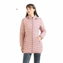 Santelon Women Winter Ultralight Wyściełana puffer płaszcza Lekka LG Parkana z odłączonym kapturem na zewnątrz ciepłe ubrania Y6RH#