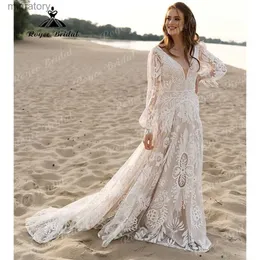 الثياب الحضرية المثيرة Vestido Novia Bohemio Long Sleeve Lace Boho Hippie Elopement Wedding Dress for Women 2024 Beach Bridal Open Open Back Back Lucks YQ240329