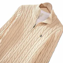 pullover tröjor herrar varm stickad tröja solid turtleneck halv zip 100% Cott Winter Coat Casual Peacock Logo F5VA#