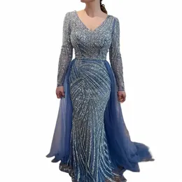 Serene Hill Mermaid Beaded Eleganckie niebieskie luksusowe sukienki Dres dla kobiet Muzułmańskie Party GLA71750 J7xl#
